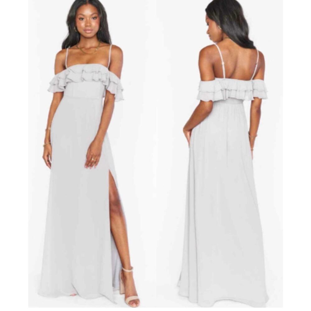 Show Me Your MuMu Emma Ruffle Maxi Dress Dove Grey Chiffon Size XS